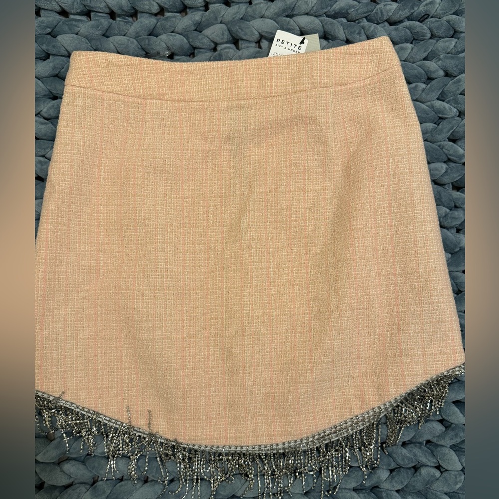 Tweed pink skirt with rhinestone fringe